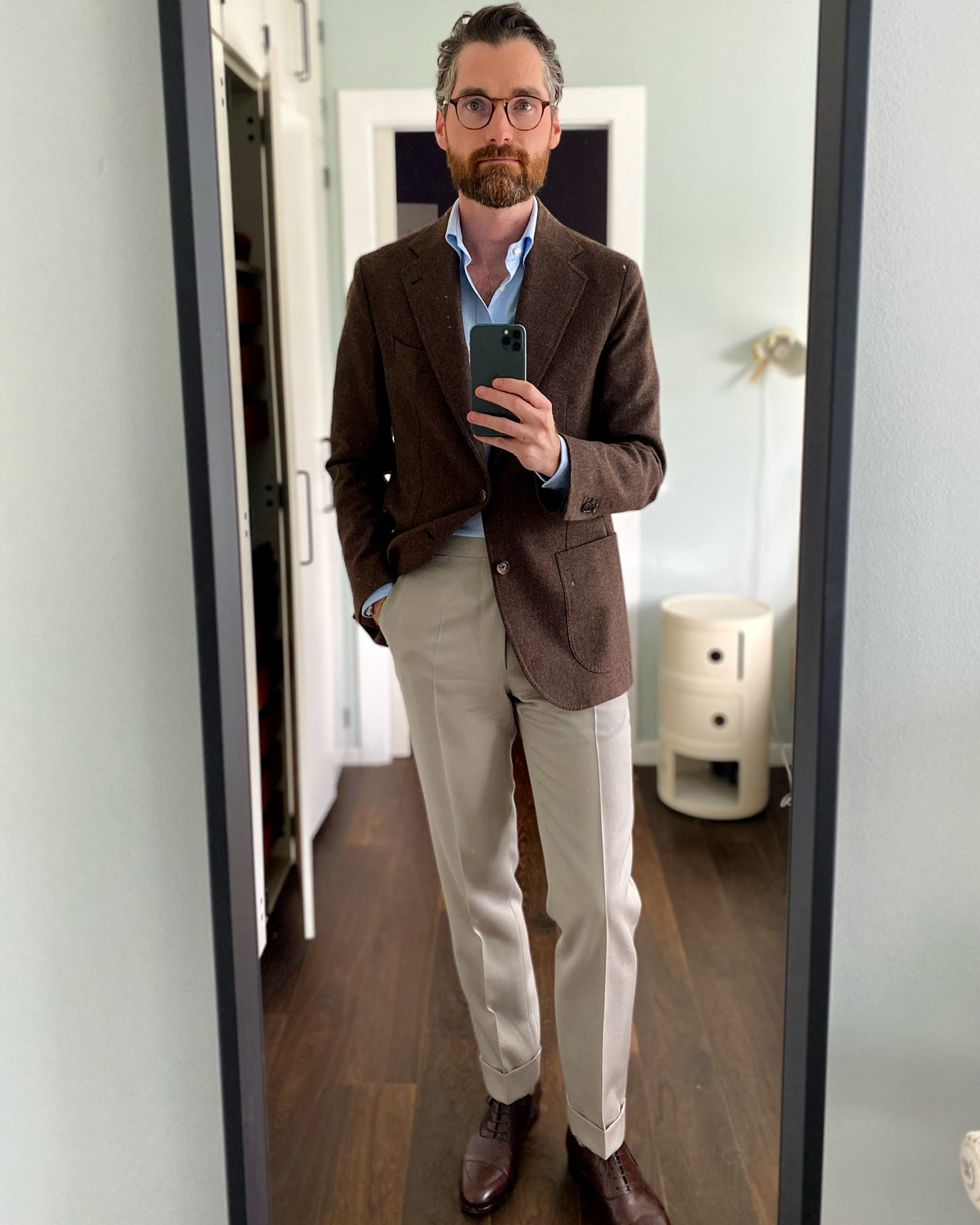 BrownsTailor - Back to the basics! Navy jacket, white shirt, grey trousers,  brown shoes and blue tie! Adding a bit of twist with a POW check waistcoat.  . . . . . . . . . #