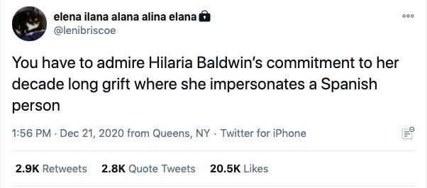 Twitter post by Hilaria Baldwin's High School Classmate in