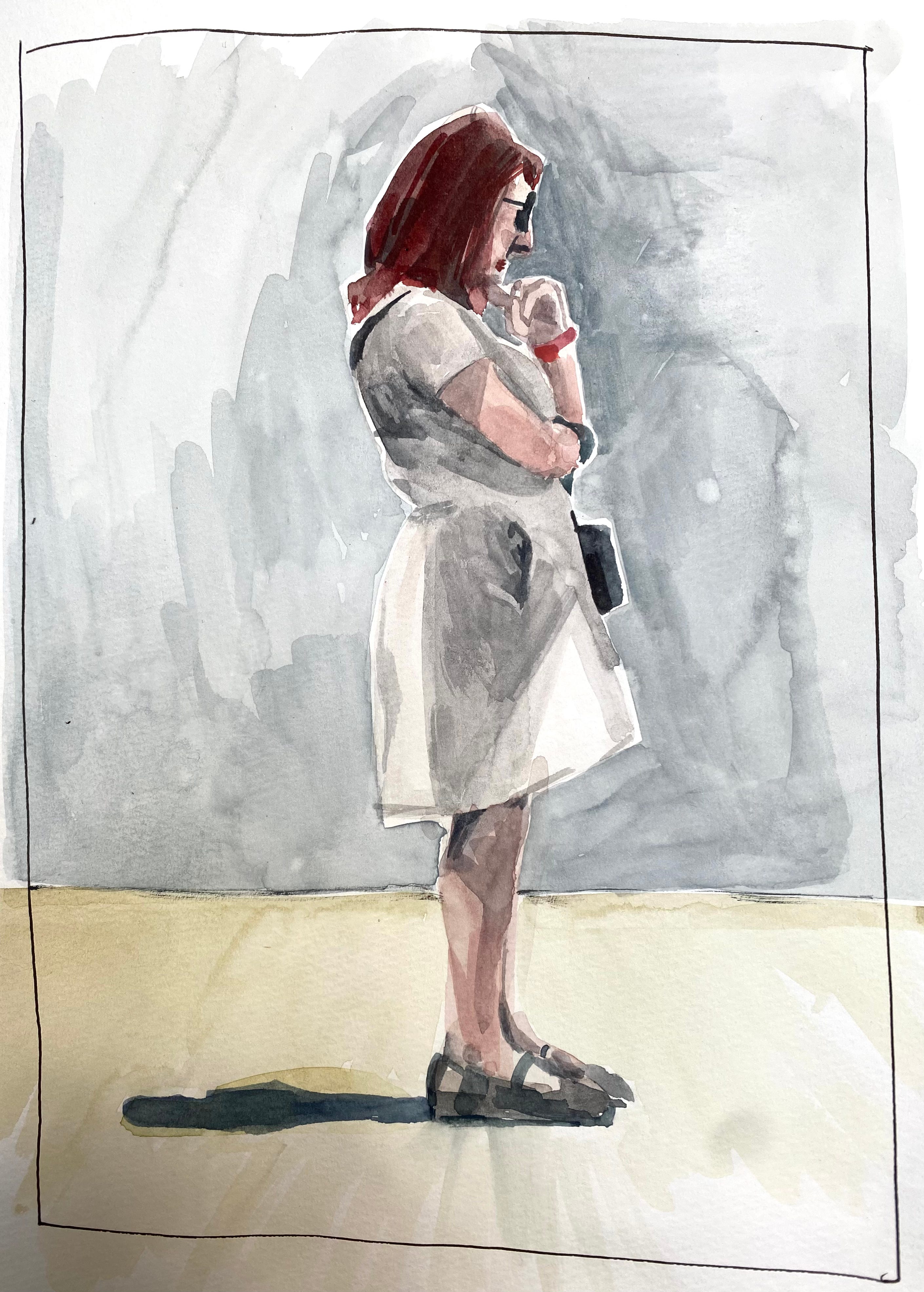 Portrait in the style of Edward Hopper, Me, Watercolours + Pencils, 2022 :  r/Art