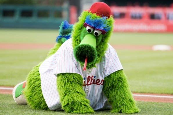 Early photo of Mr. Met mascot, with Mr. Met script on the jersey