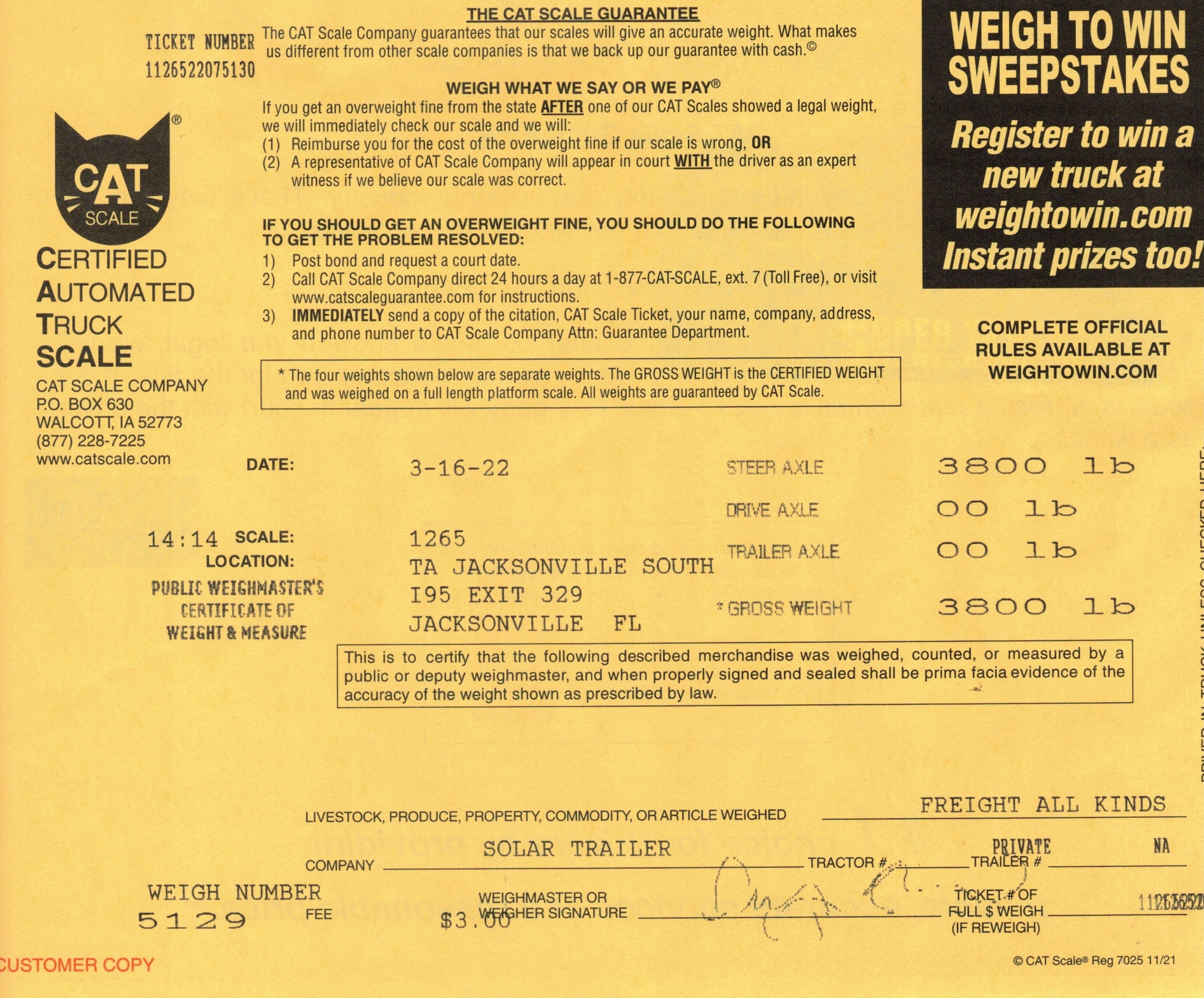 America by RV: CAT Scales Certified Weight of Our Rig