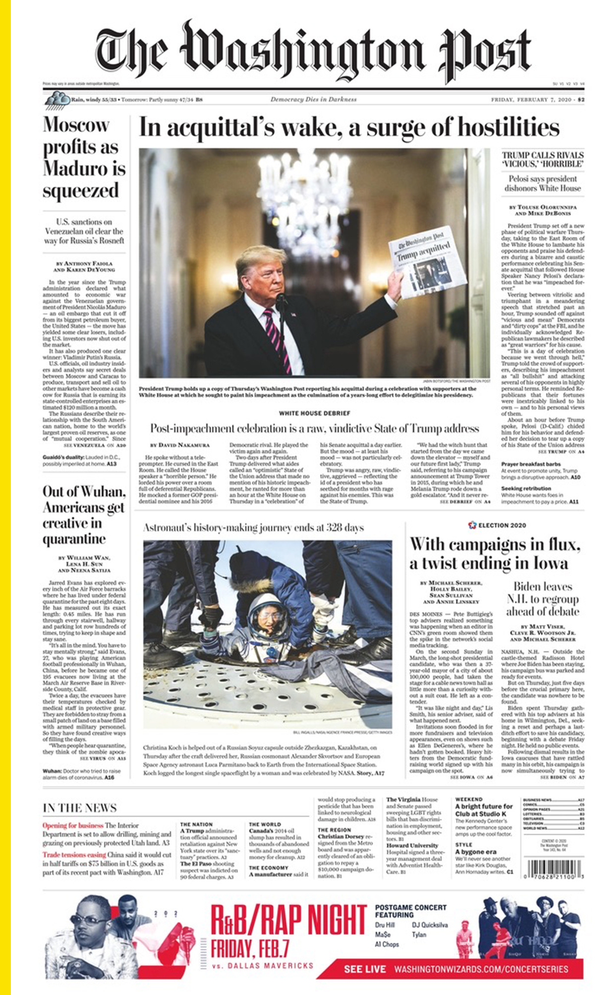 Washington Post - The front page of Wednesday's Washington