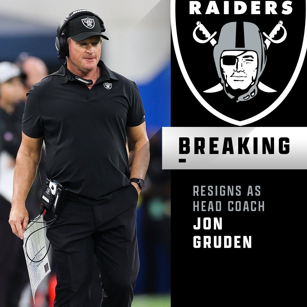 Las Vegas Raiders' head coach Jon Gruden resigns