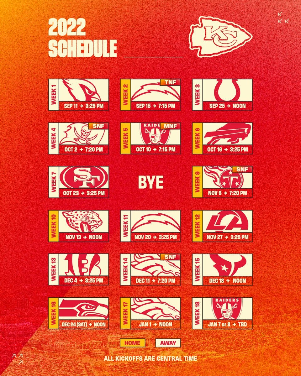 Chiefs Schedule Release - Part 1 - by Chris Clark