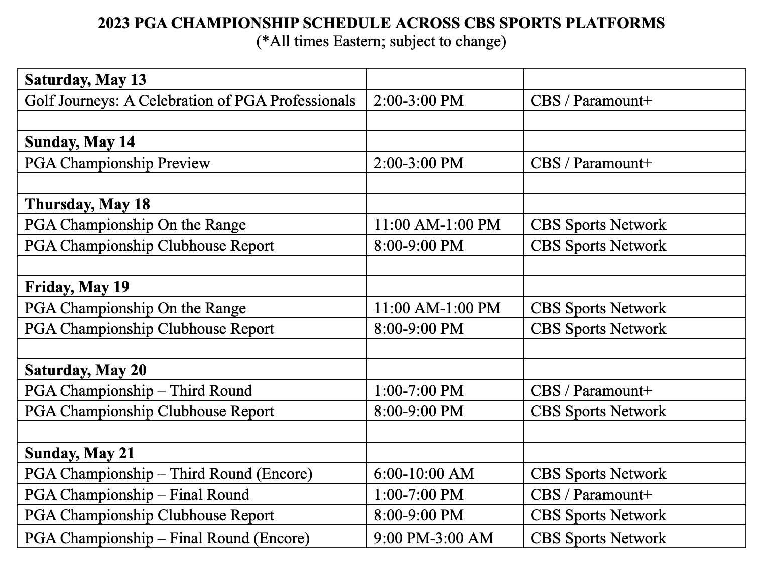 PGA Media Notes CBS Remains All-In On Tech; No Laying Up Takes Manningcast Role