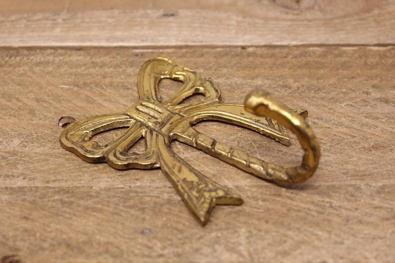 Vintage Brass Bow Hook Gold Bow Picture Hanger Brass Bow Wall Decor Nursery Wall  Hook 