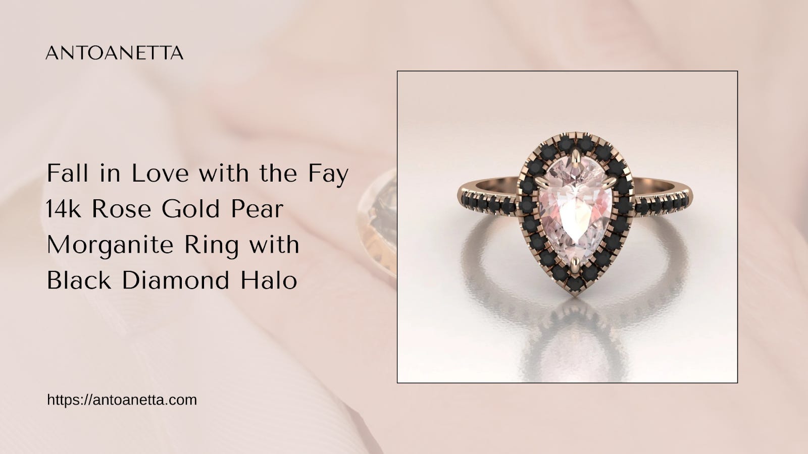 Fall in Love with the Fay 14k Rose Gold Pear Morganite Ring with Black ...