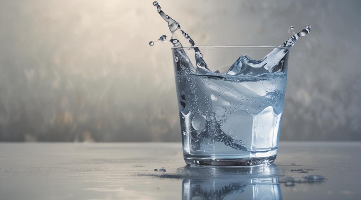 The refreshing bliss of a glass of water with cold, crispy ice