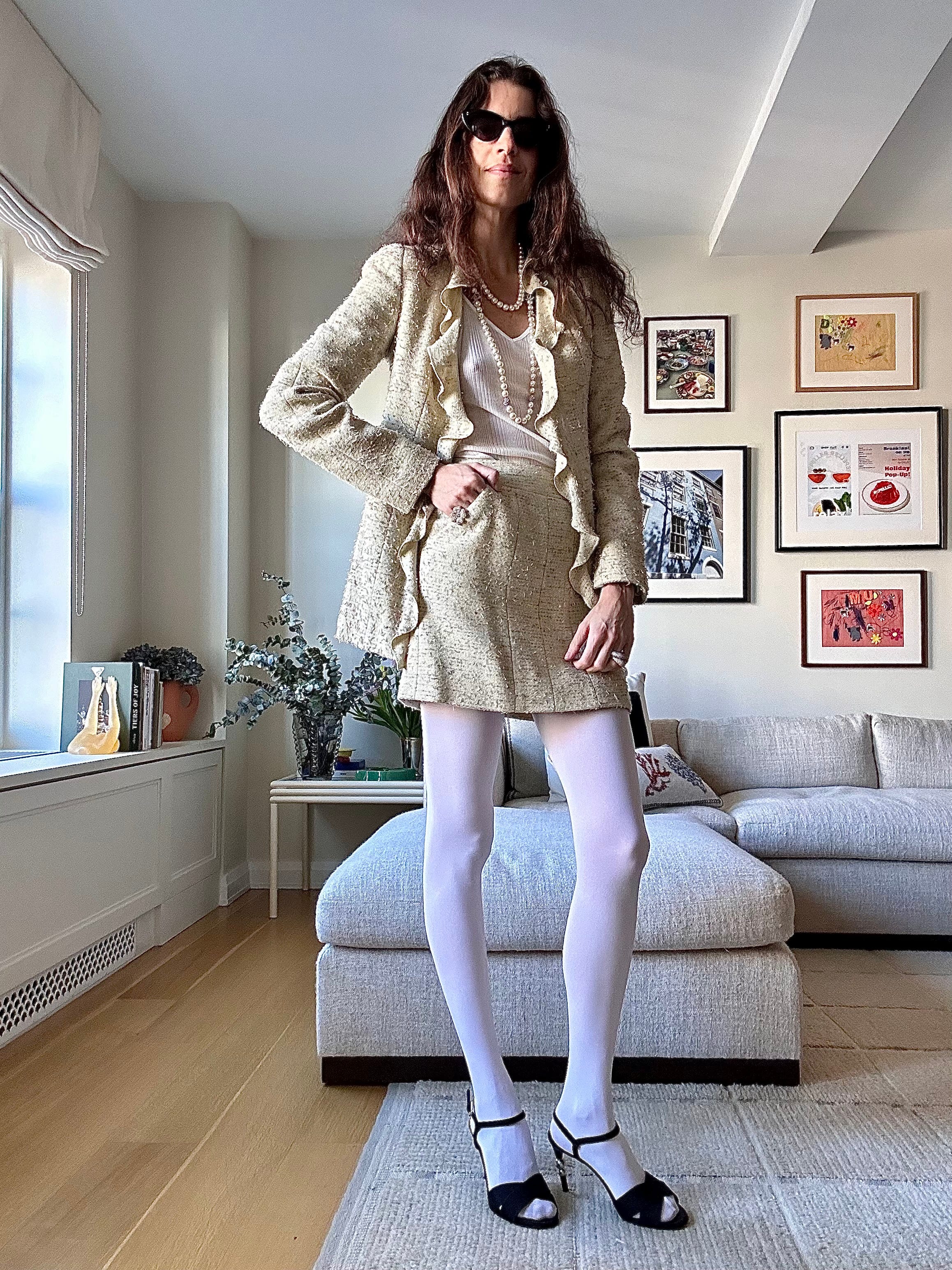Calzedonia White Cable-Knit-Patterned Cashmere Tights