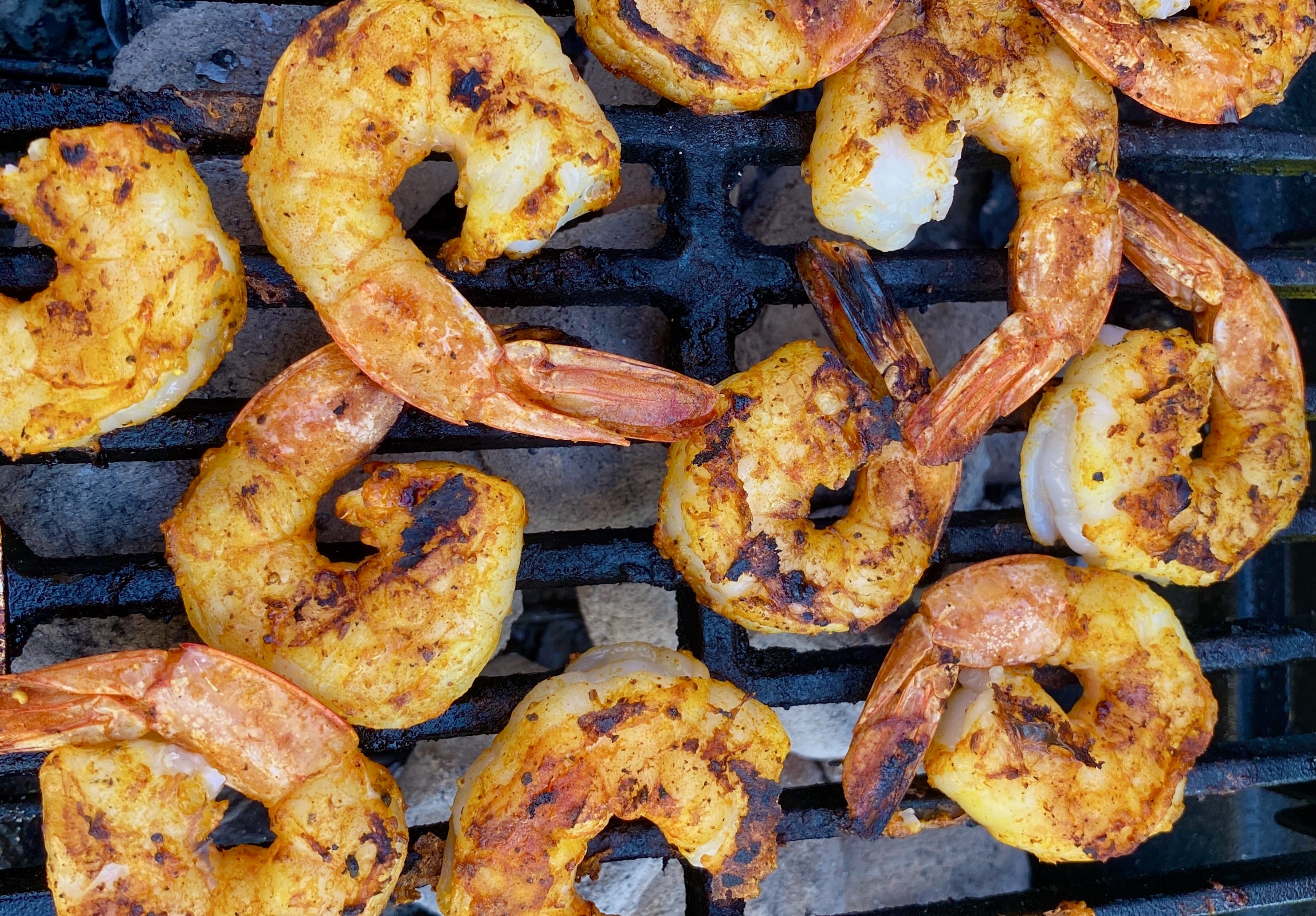 CAST IRON SHRIMP GRILLED ON A WEBER KETTLE 