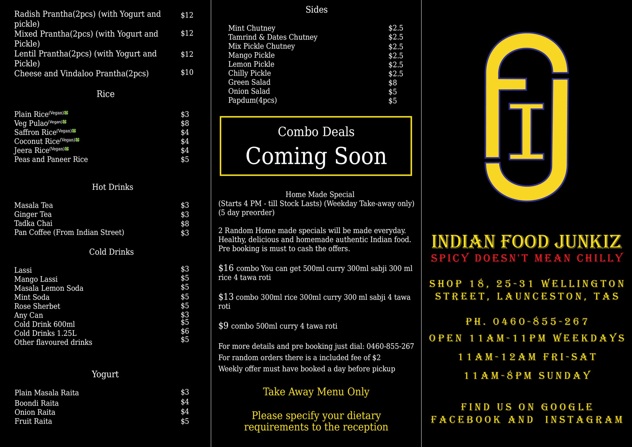Indian Food Junkiz Menu
