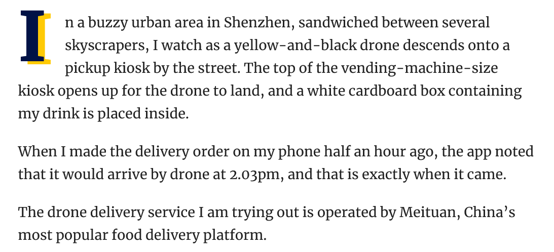 Food delivery by drone is just part of daily life in Shenzhen