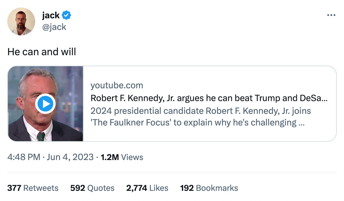 Twitter co-founder Jack Dorsey endorses Robert F. Kennedy Jr. in 2024  presidential race