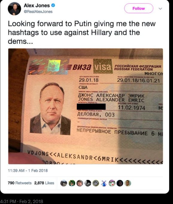Alex Jones Russian VISA