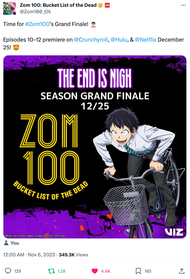 Inside you there are two wolves: The Zom 100: Bucket List of the Dead  Season Grand Finale, and Anime NYC: 2023 🧟 🐺