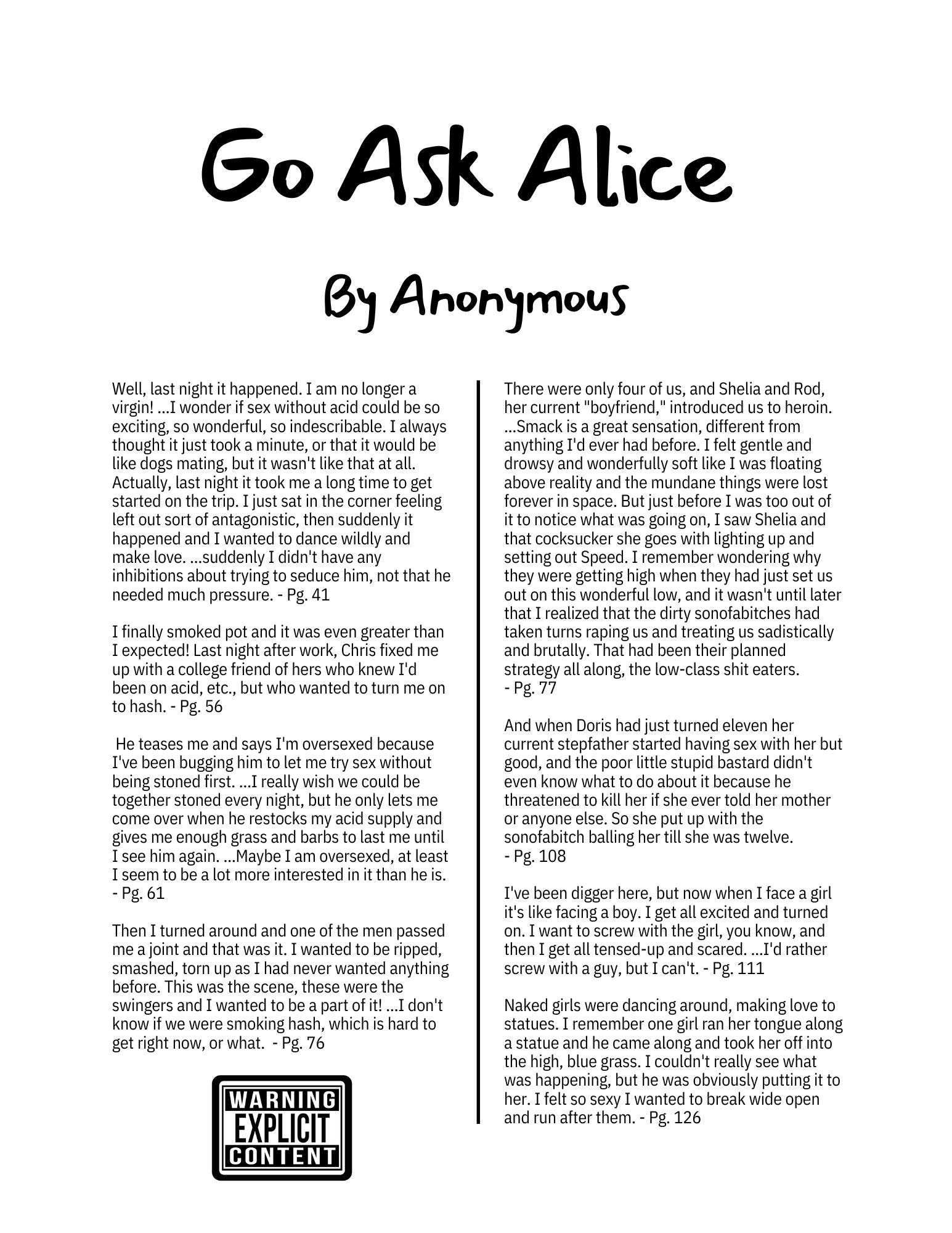 Tyler Public Library – Dirty Book # 13 Go Ask Alice by Anonymous