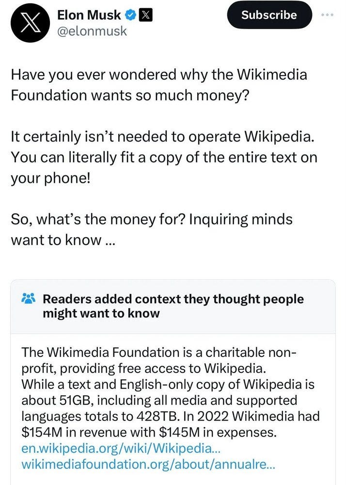 Wikipedia founder response to Elon Musk: Not for sale