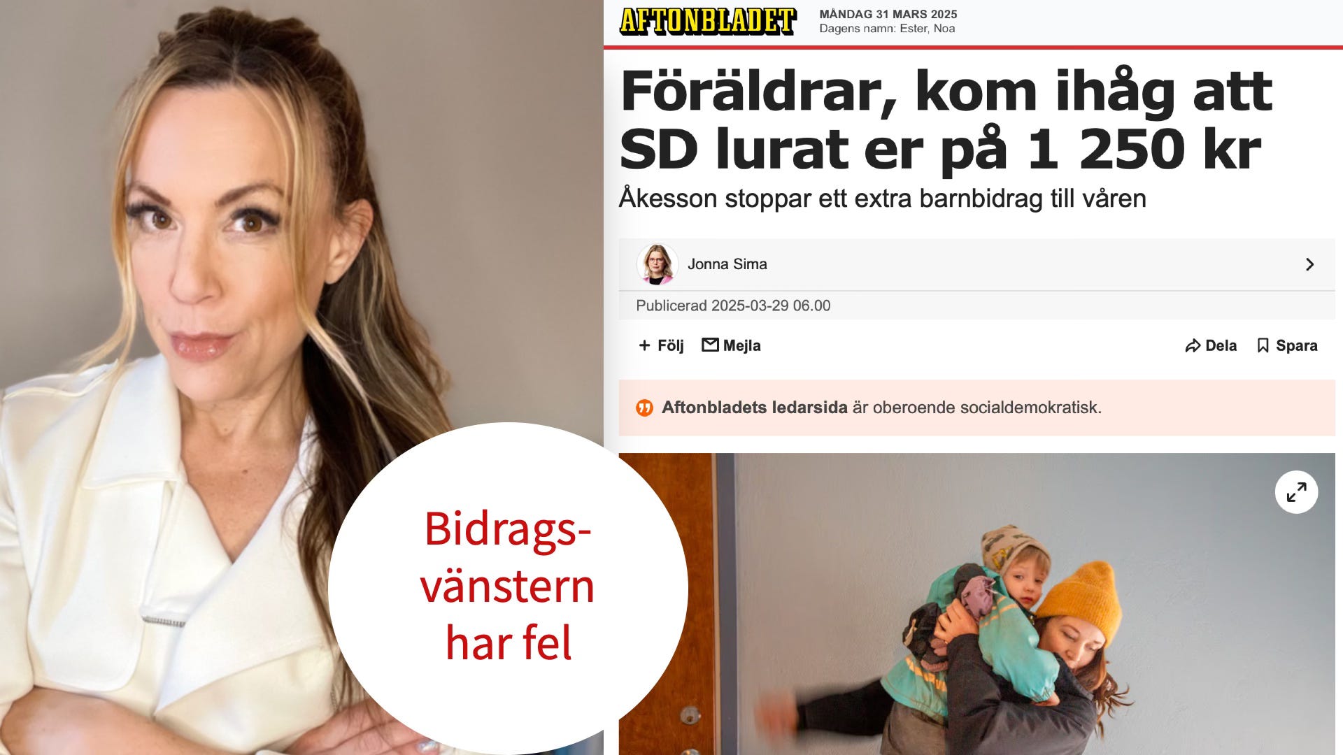 Ett extra barnbidrag räddar inte familjerna, Jonna Sima
