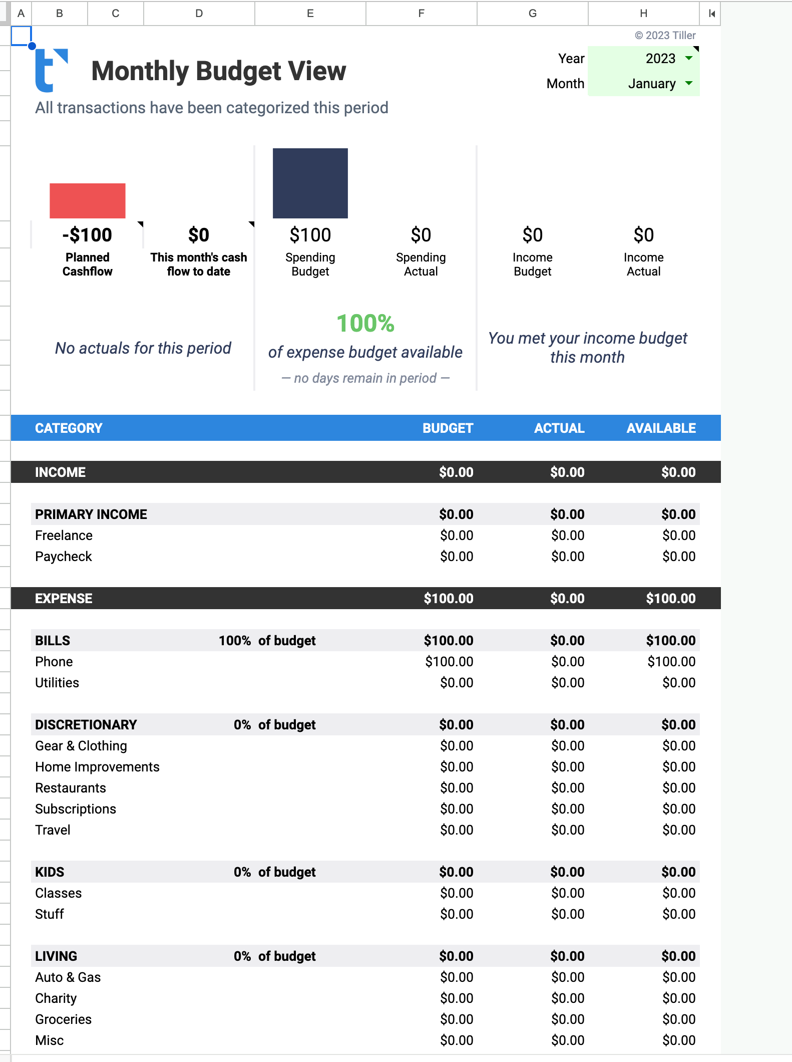 Tiller For Microsoft Excel