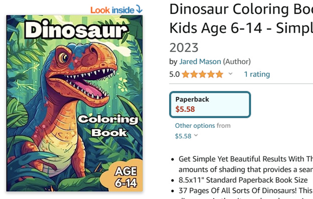 Dinosaur Coloring Book: Large Dinosaur Coloring Books for Kids Ages 4-8 -  Dino Colouring Book for Children with 60 Pages to Color - Great Gift  (Paperback)