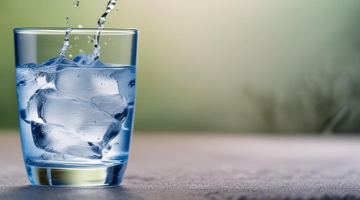 The refreshing bliss of a glass of water with cold, crispy ice