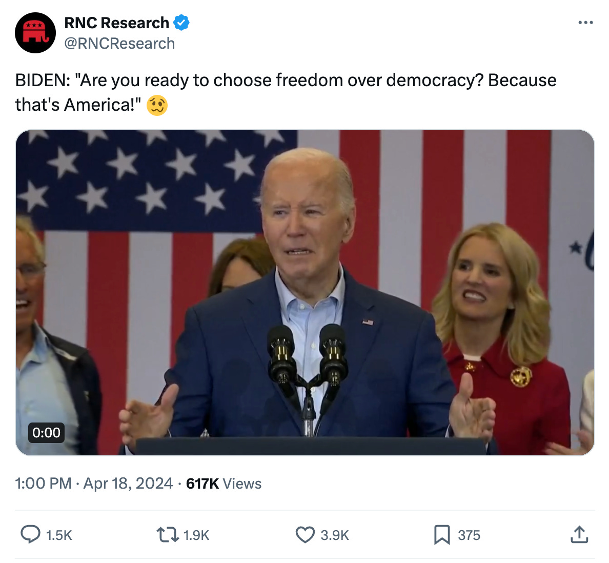 BIDEN: America Means Choosing Freedom Over Democracy