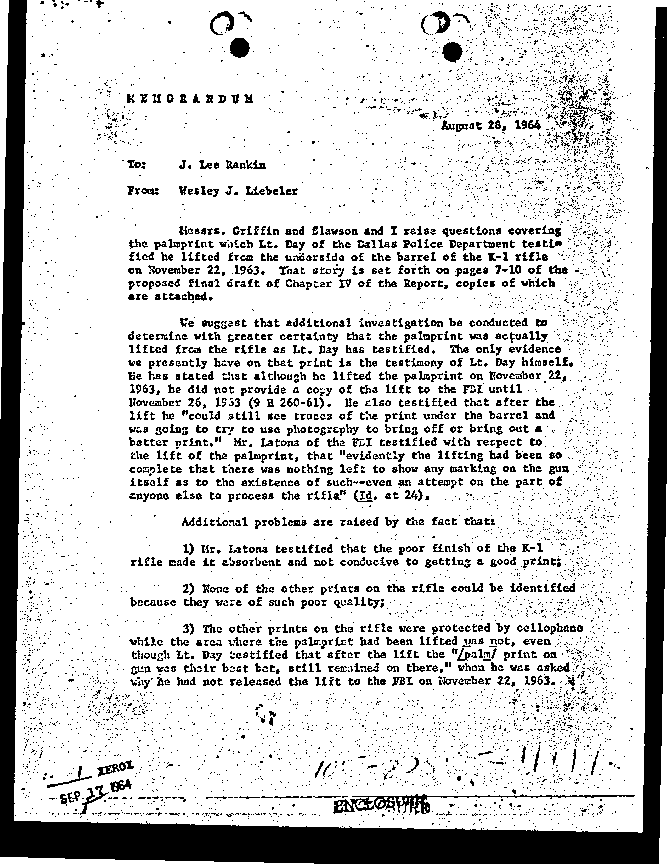 Warren Commission Failure Palm Print from a Corpse