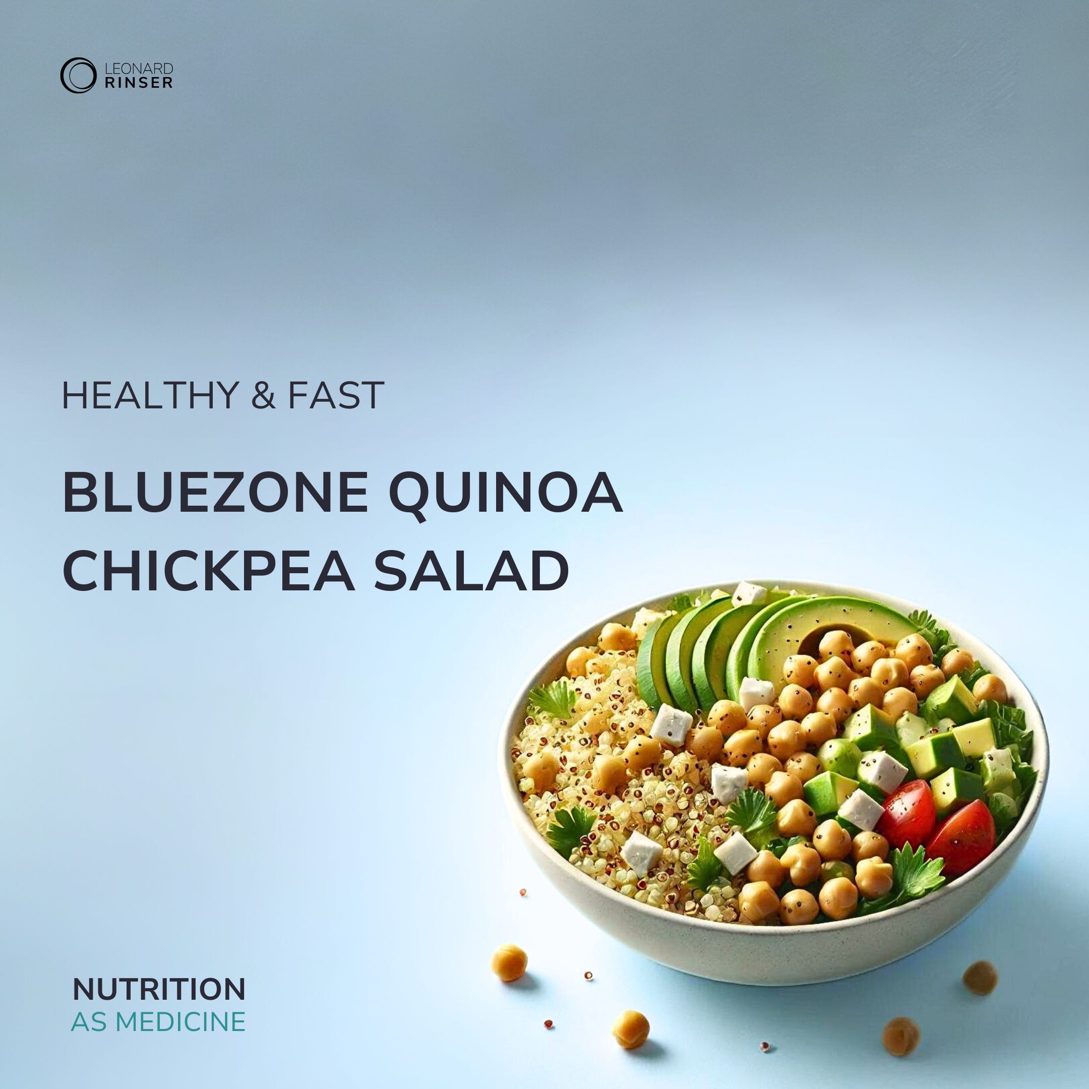 Bluezone quinoa chickpea salad with avocado