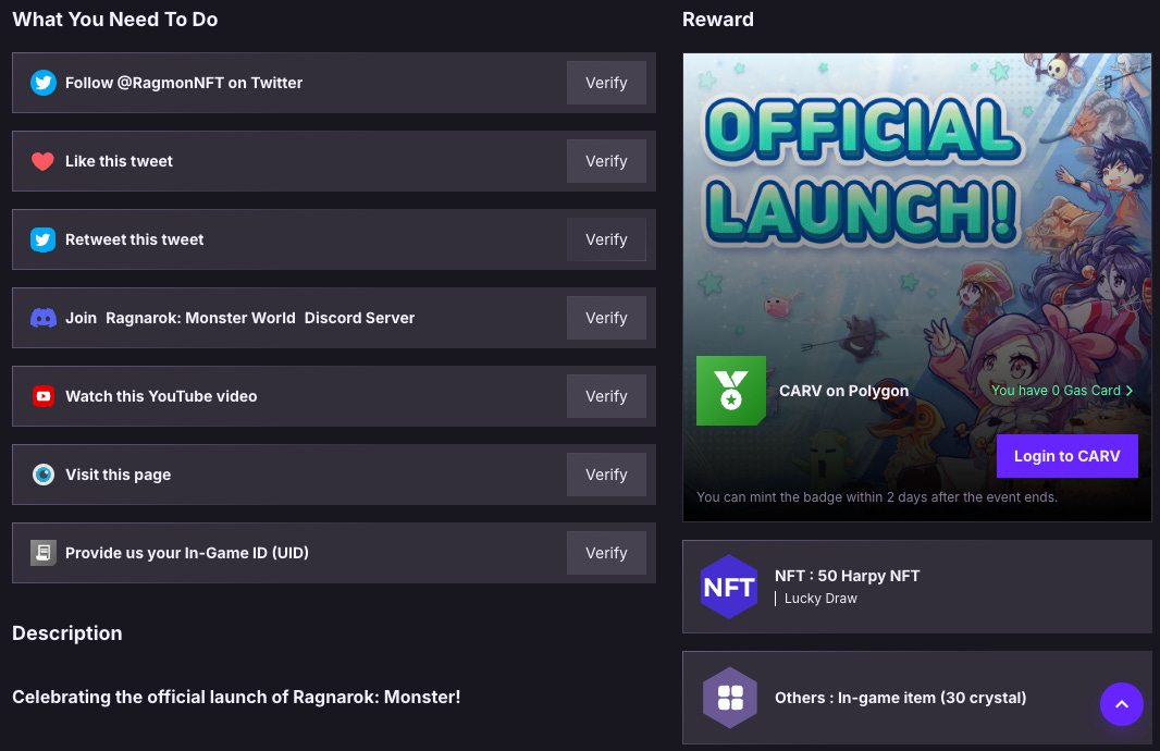 CARV Event Winners Ragnarok Monster World