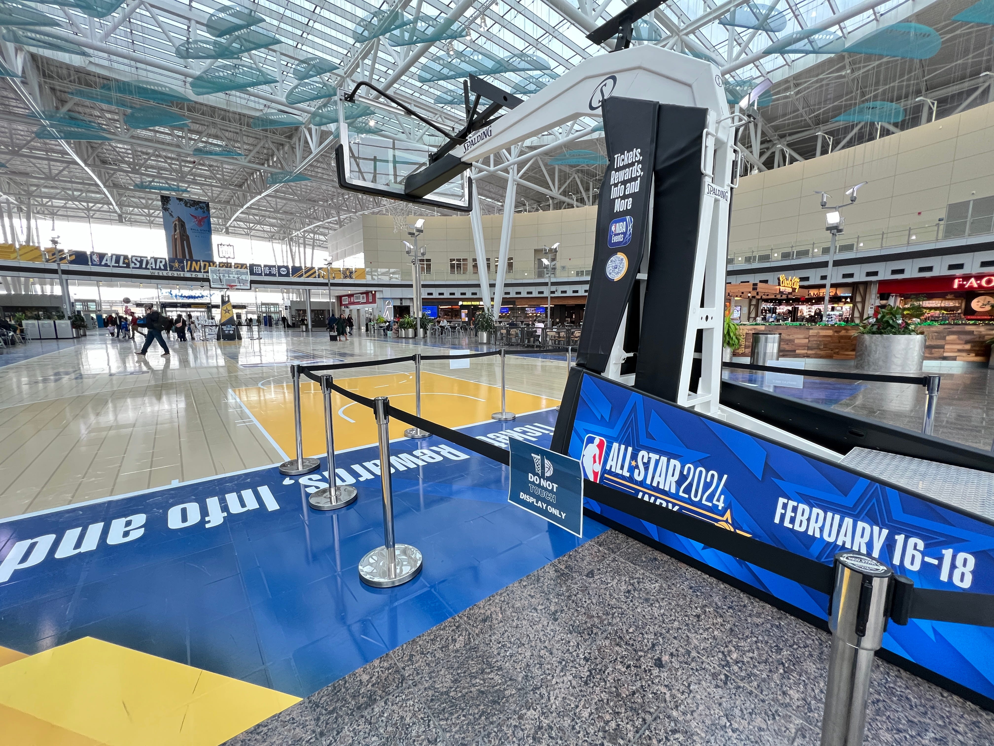 Indianapolis airport: Fans can't actually play on the basketball court