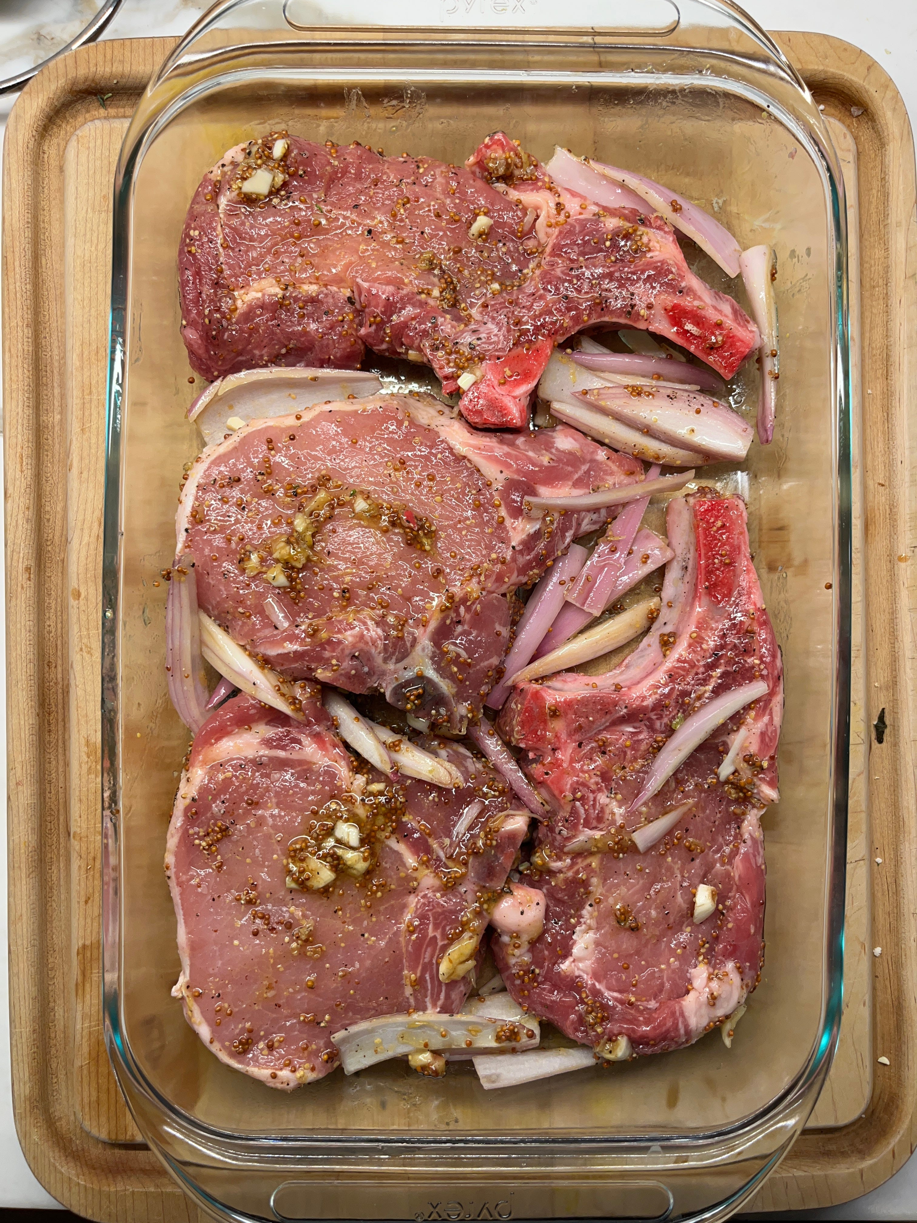 Juicy Oven Baked Pork Chops with Mustard, Soy Sauce and Lemon Zest