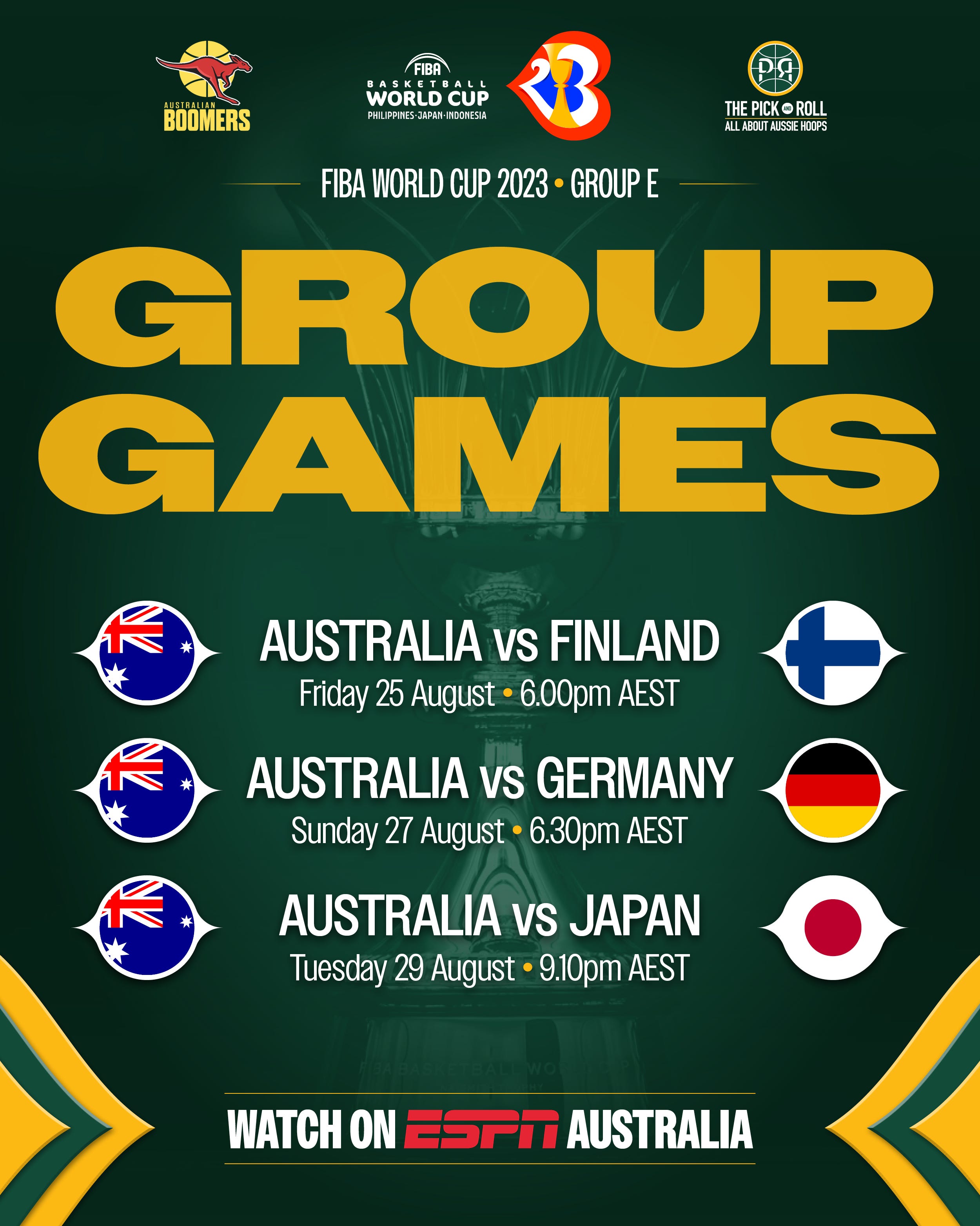 FIBA World Cup 2023: Australia Boomers next game vs Germany start