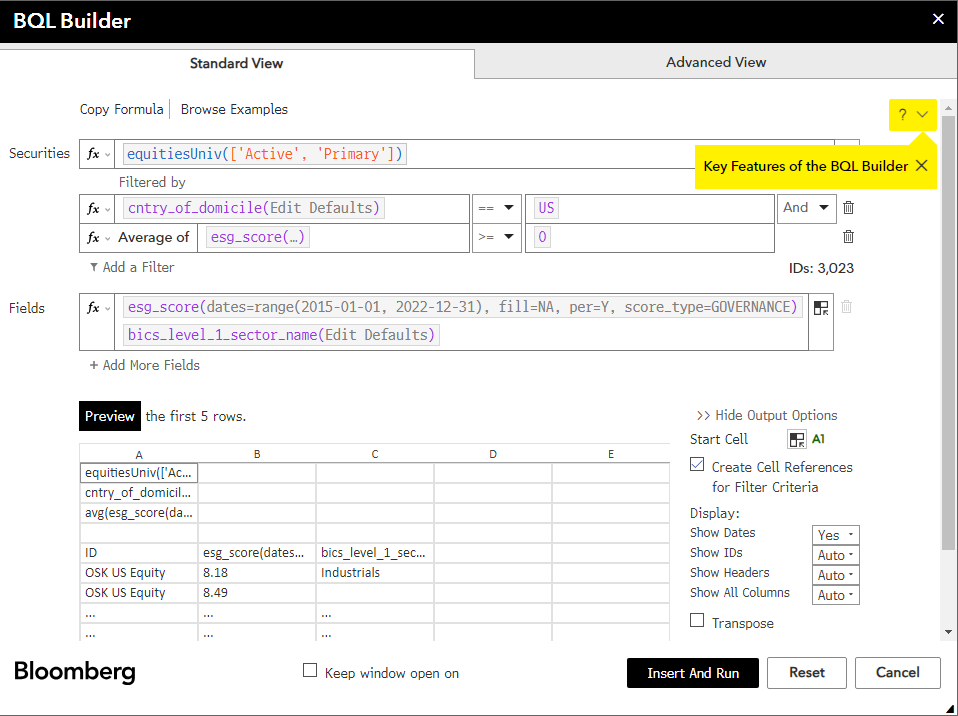 Using Bloomberg Query Language in Excel