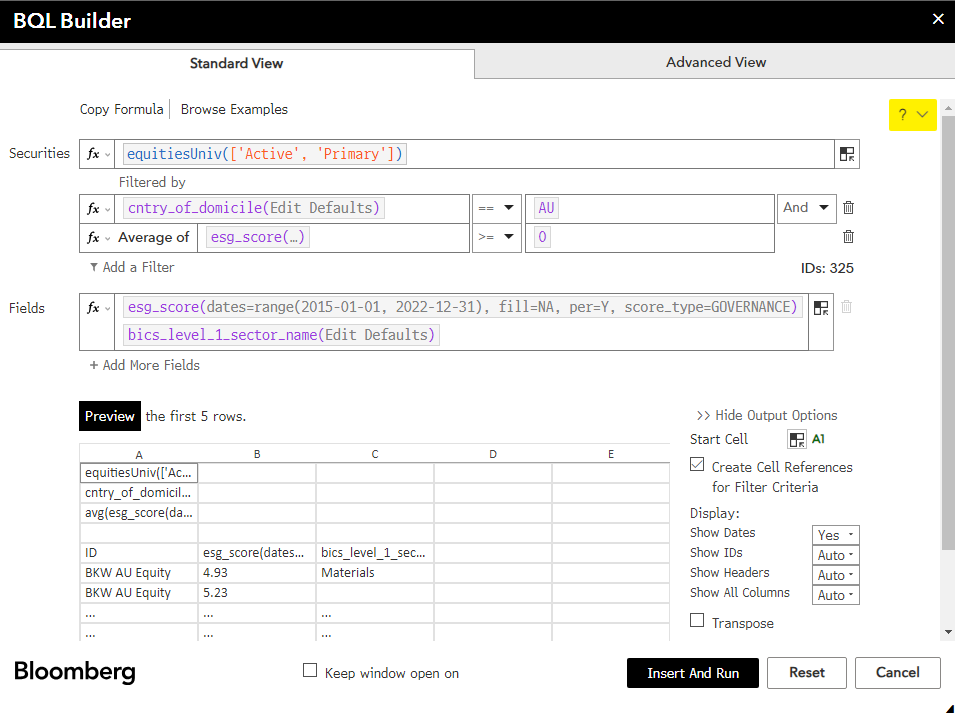 Using Bloomberg Query Language in Excel