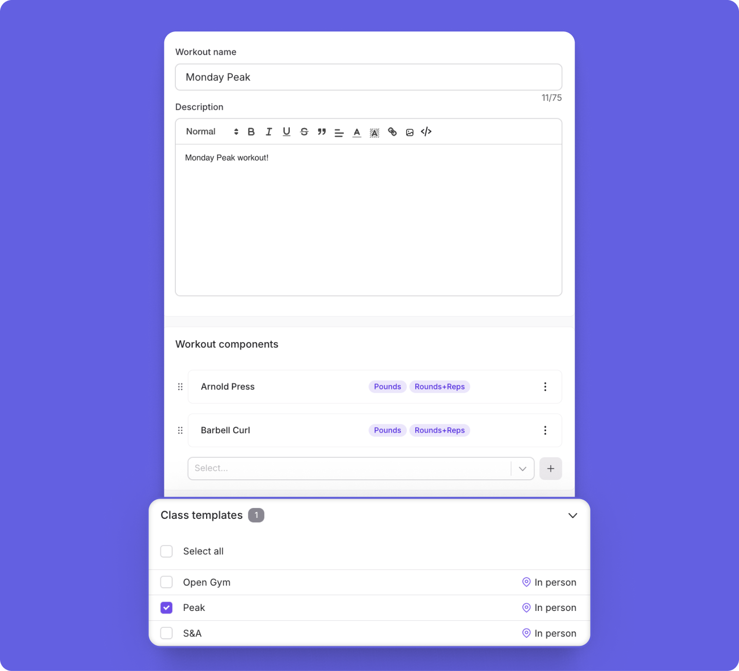 Link Workouts to Class Templates 💪 Momence Changelog