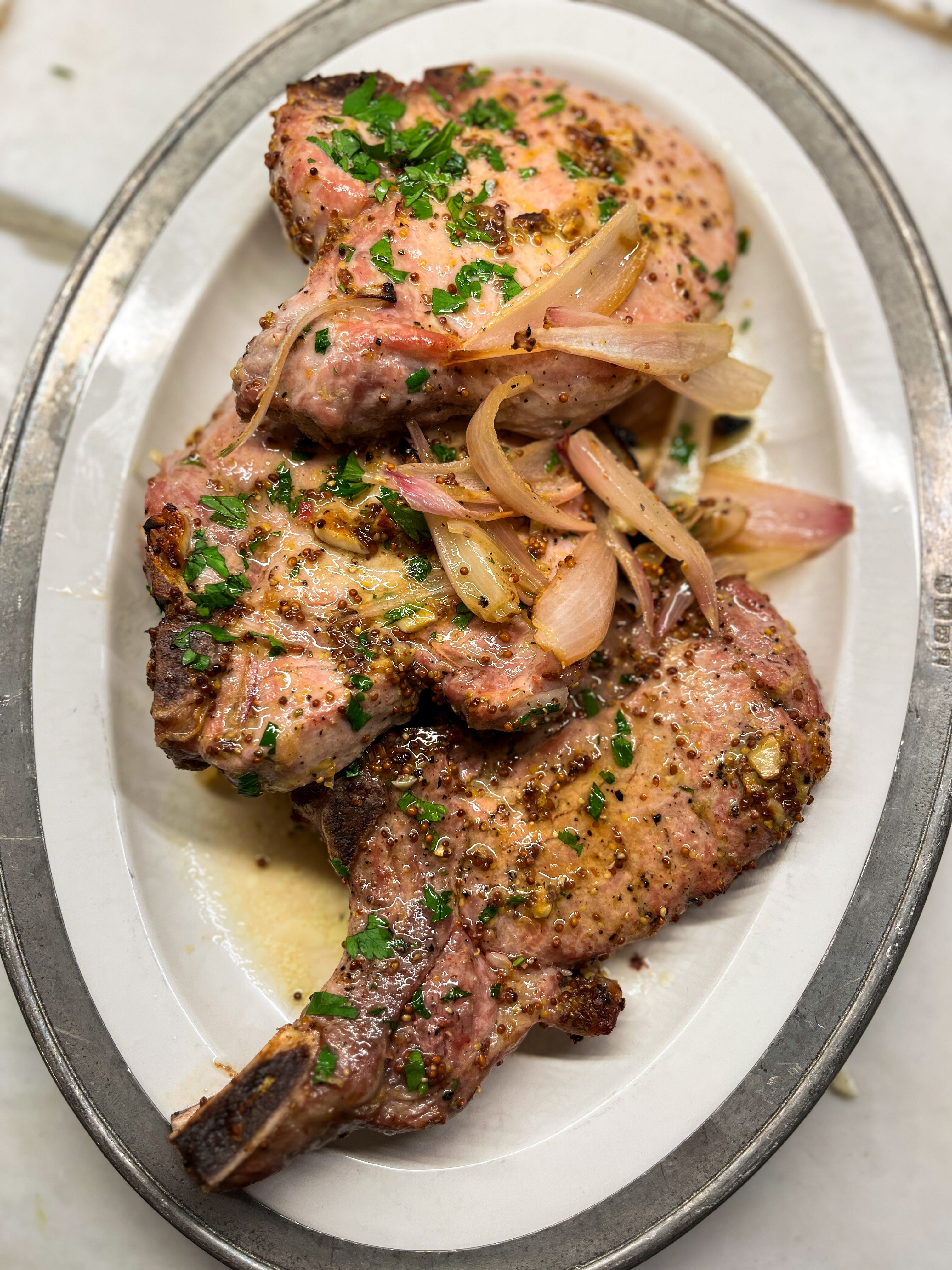 Juicy Oven Baked Pork Chops with Mustard, Soy Sauce and Lemon Zest