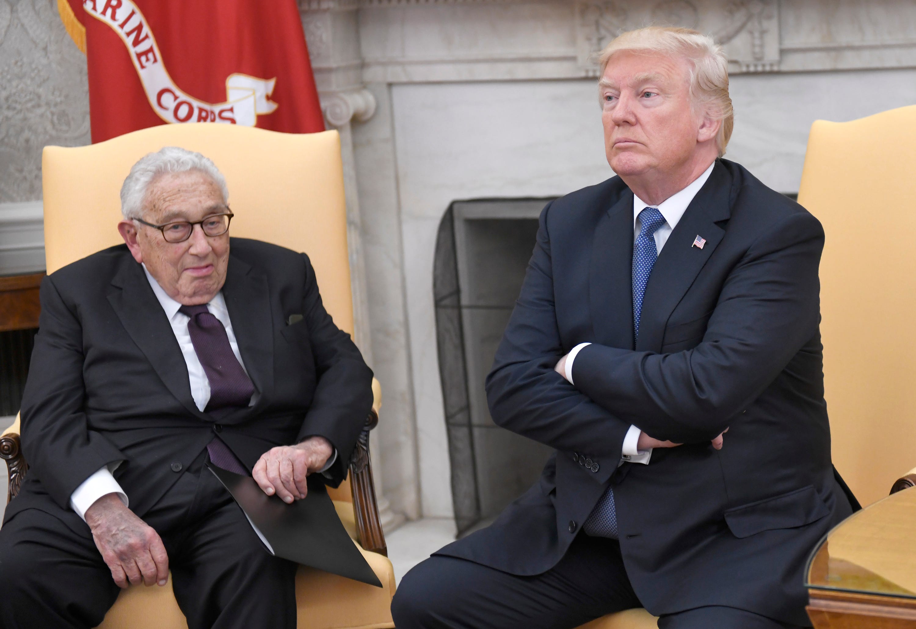 October 10, 2017, Washington D.C., U.S. President Donald Trump meets former U.S. Secretary of State Henry Kissinger at the White House.