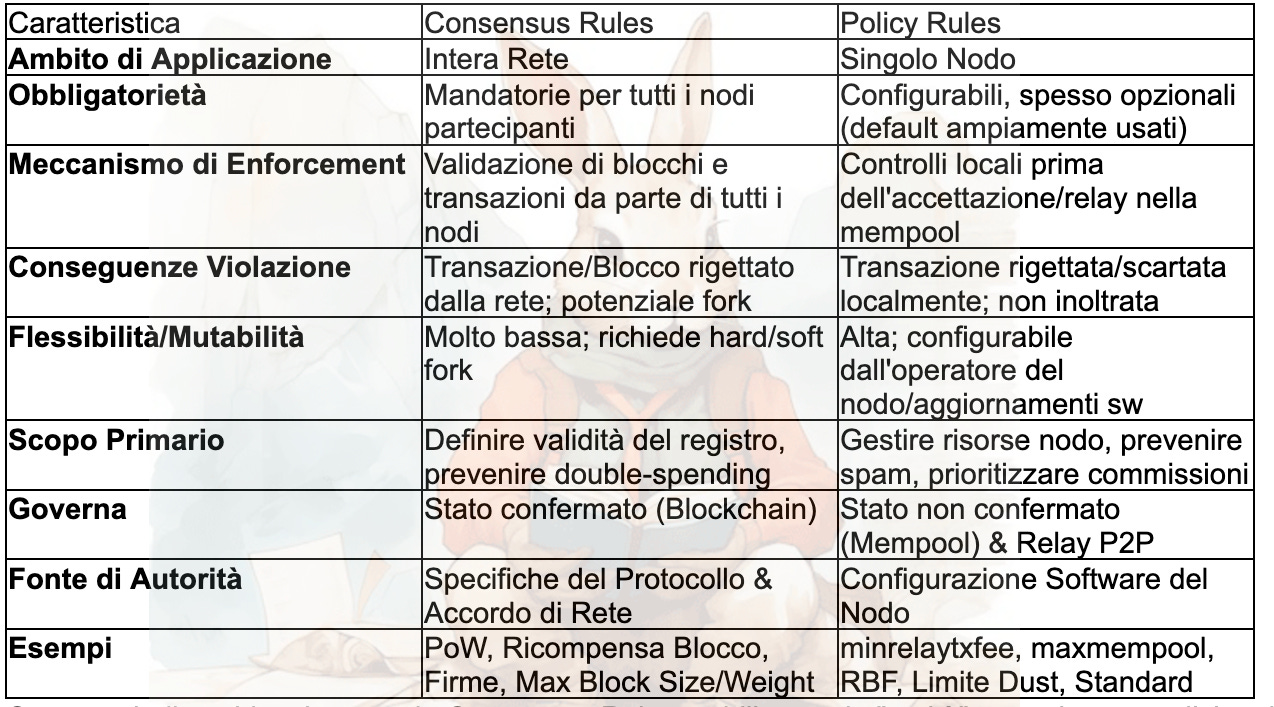 Policy e Consensus rules nel protocollo Bitcoin