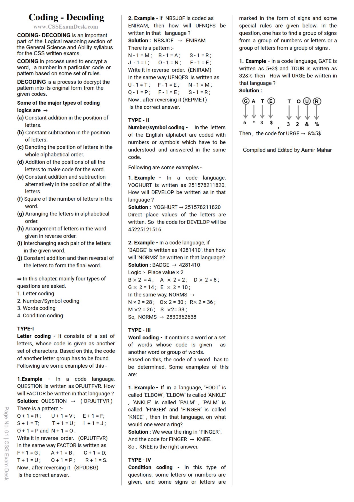 Coding Decoding Notes - Logical Reasoning | CSS Exam Desk