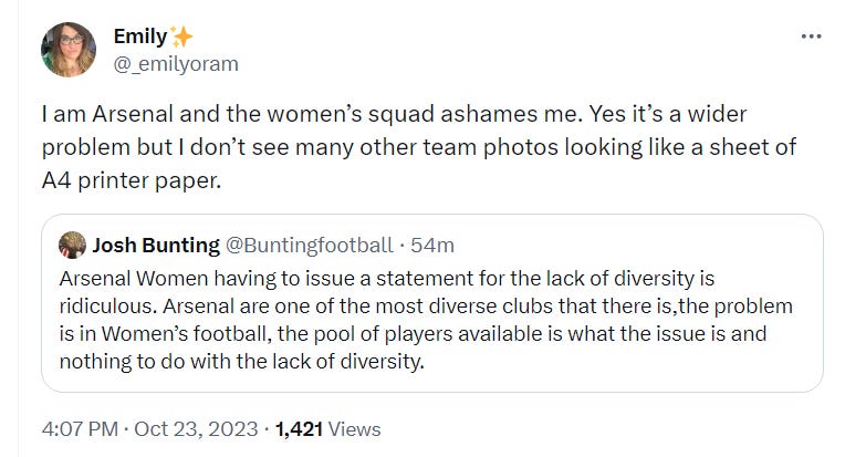 Arsenal accept lack of diversity in their women's team needs to