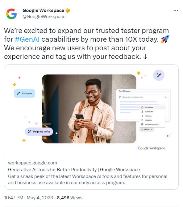 Announcing new generative AI experiences in Google Workspace