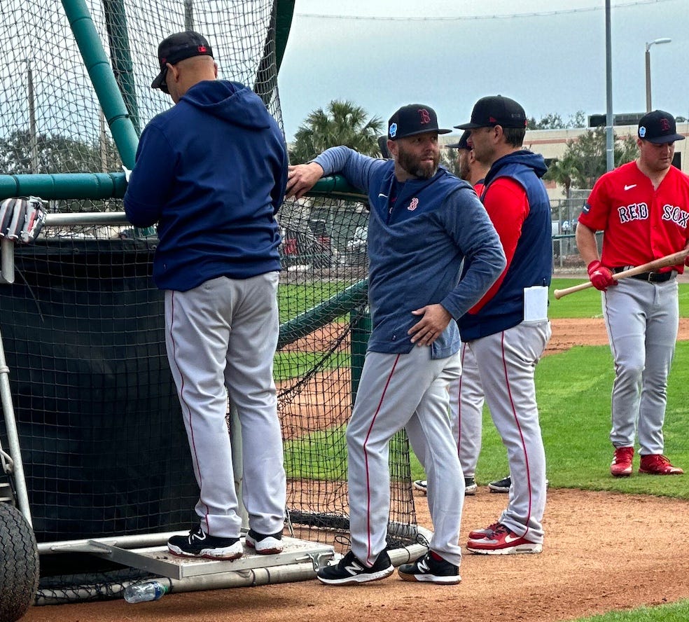 Dustin Pedroia at Red Sox spring training as guest instructor