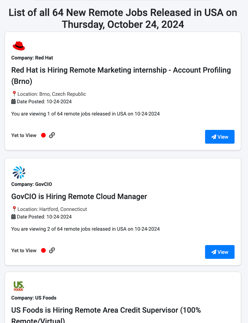 List of all 64 New Remote Jobs Released in USA on Thursday, October 24
