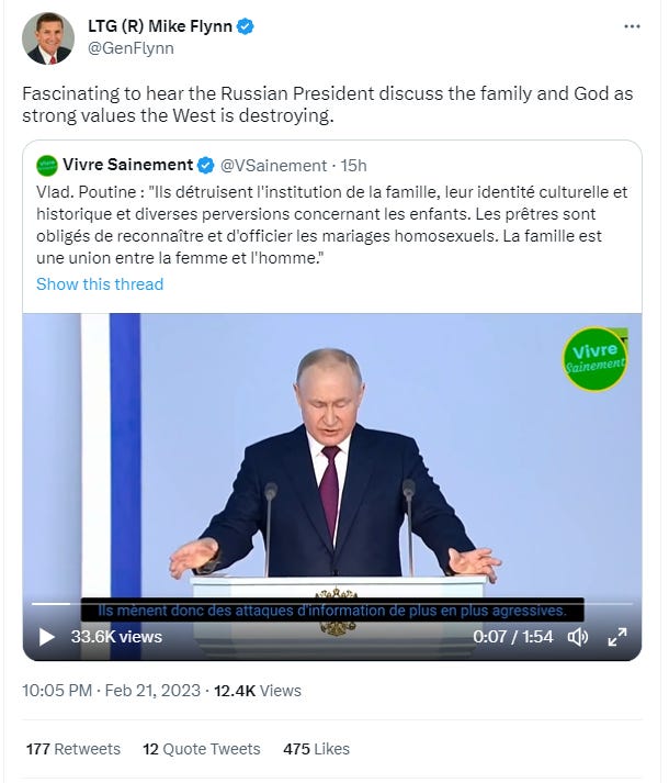 Michael Flynn supports Putin.