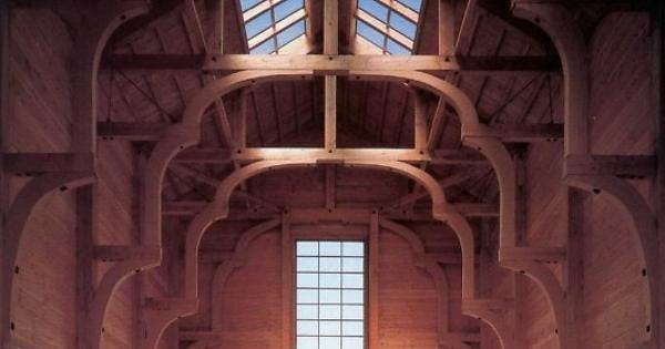 Interior of the great hall of the Eishin high school campus, by Christopher Alexander