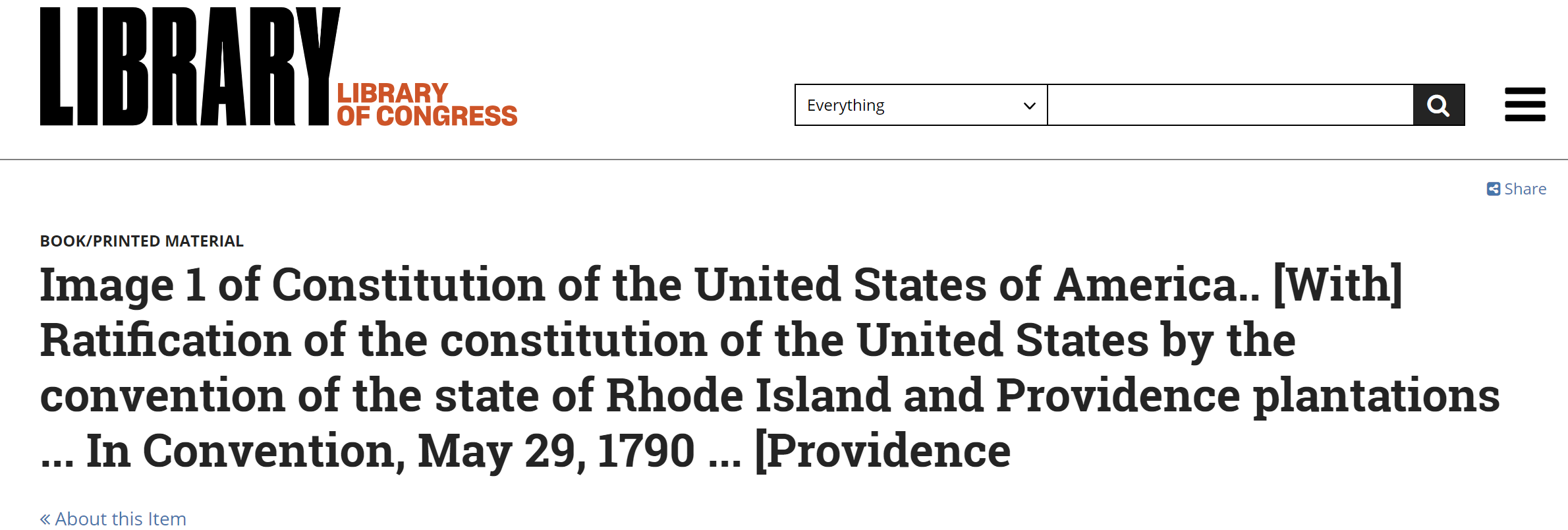 Image 1 of Constitution of the United States of America.. [With]  Ratification of the constitution of the United States by the convention of  the state of Rhode Island and Providence plantations