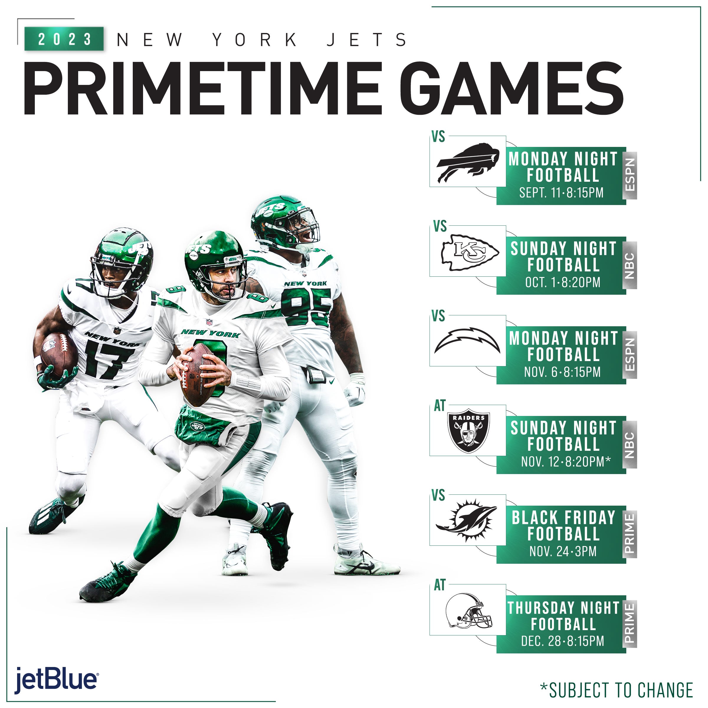 How many primetime games do the NY Jets have in 2023?