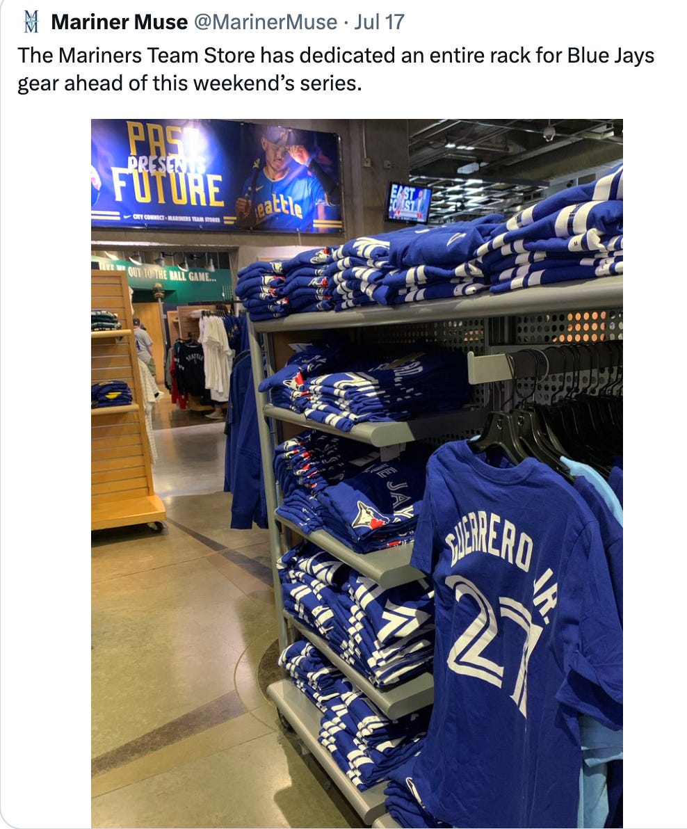 Mariner Muse] The Mariners Team Store has dedicated an entire rack