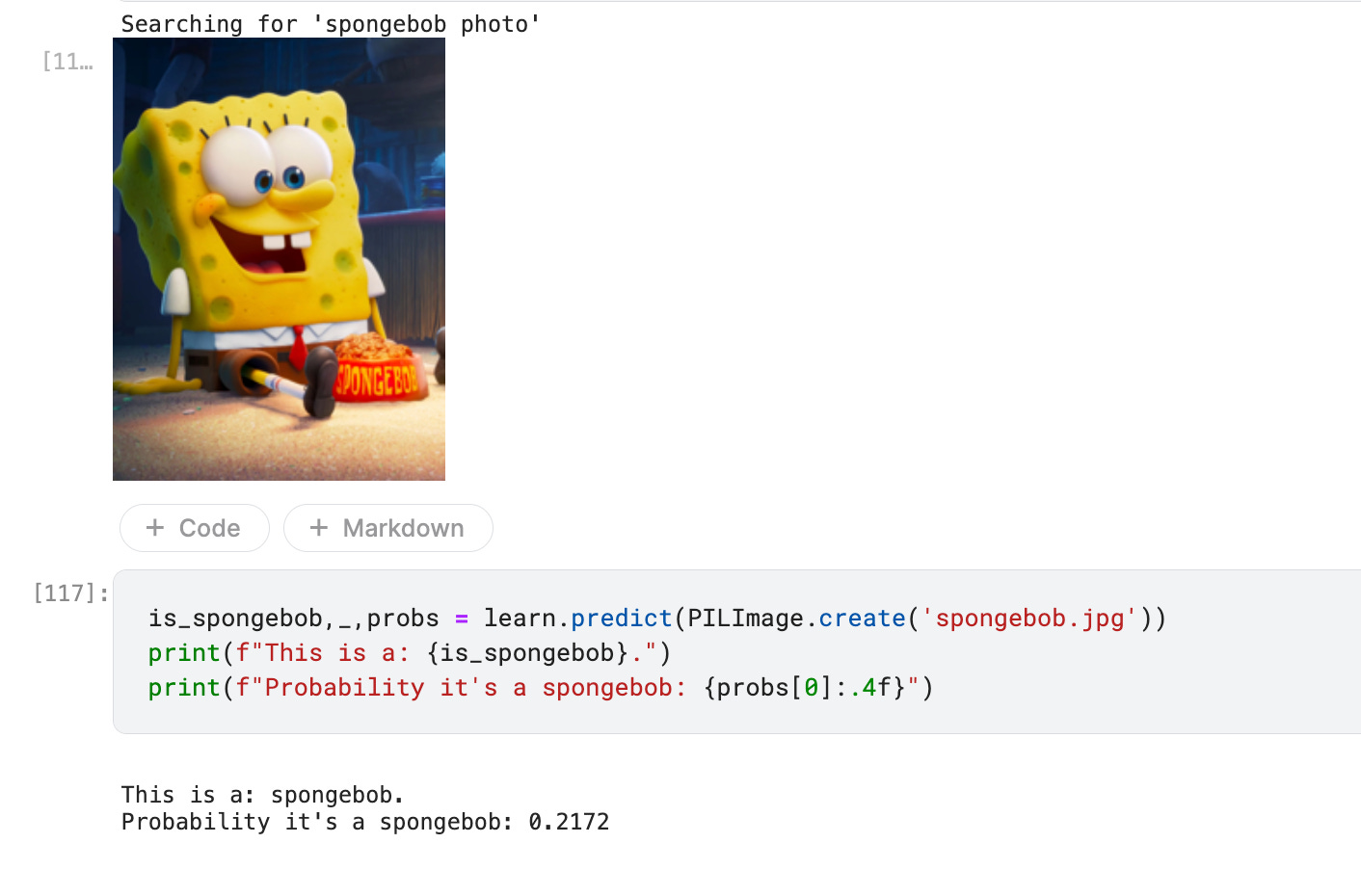 Unfortunately very poor results on my SpongeBob classifier.