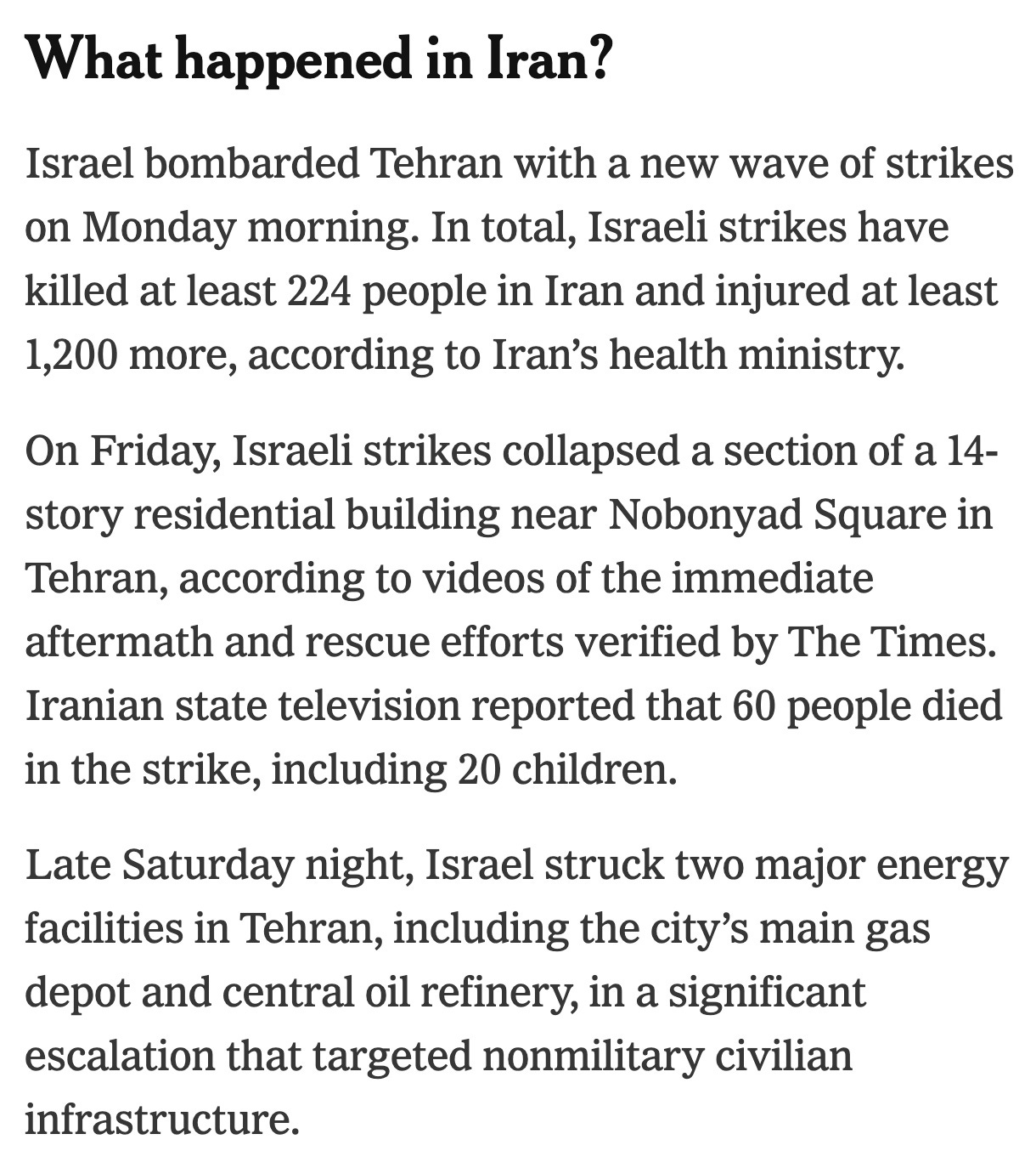 Latest 6/16 NYT and X info on strikes and lives lost in Israel and Iran.